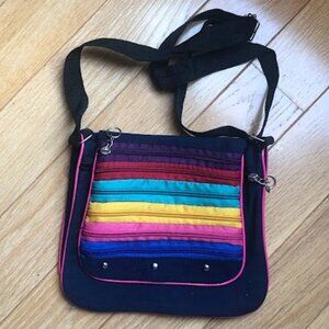 Rainbow multicolor zippy crossbody bag chain detailing
